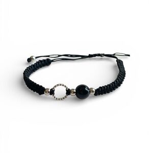 Black Silver Bracelet Macrame Beaded Bohemian Minimalist Jewelry